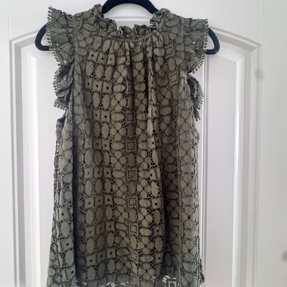 Anthropologie Ruffled olive green lace Blouse